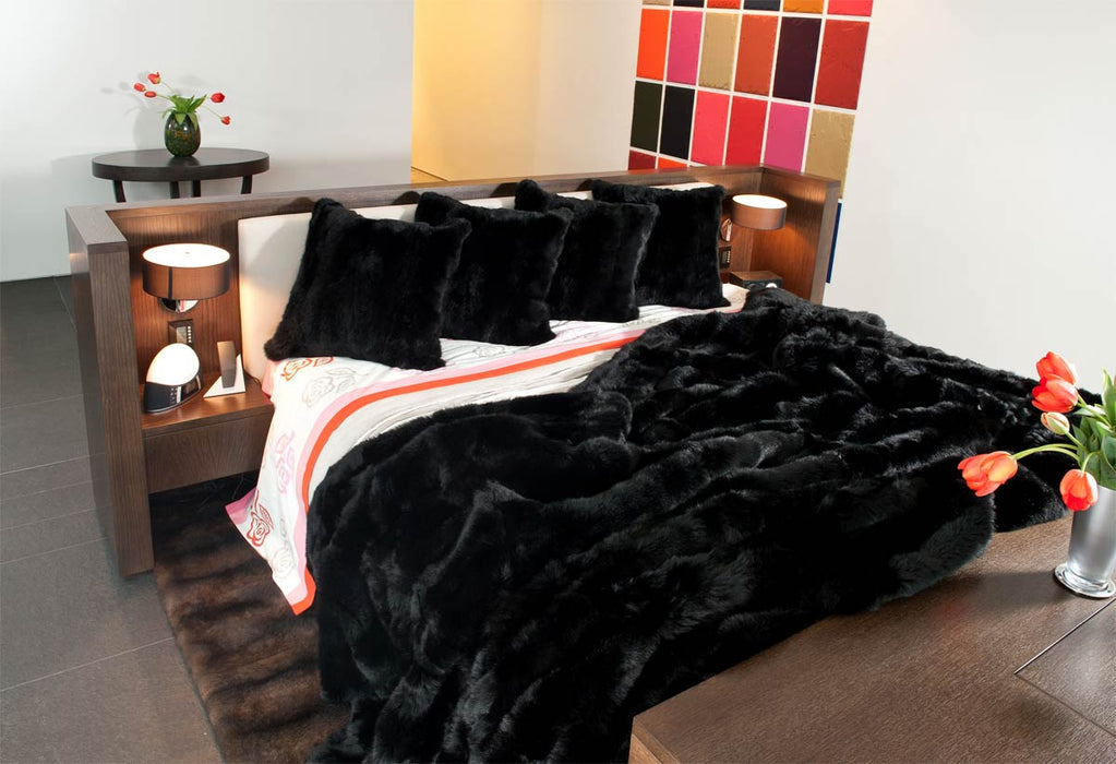 NZ Black Possum Fur Bed Blanket with cushions