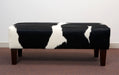 Gorgeous Creatures black & white cowhide bench seat ottoman