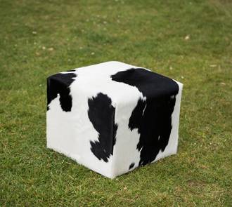 Black & white cow skin cube foot stool