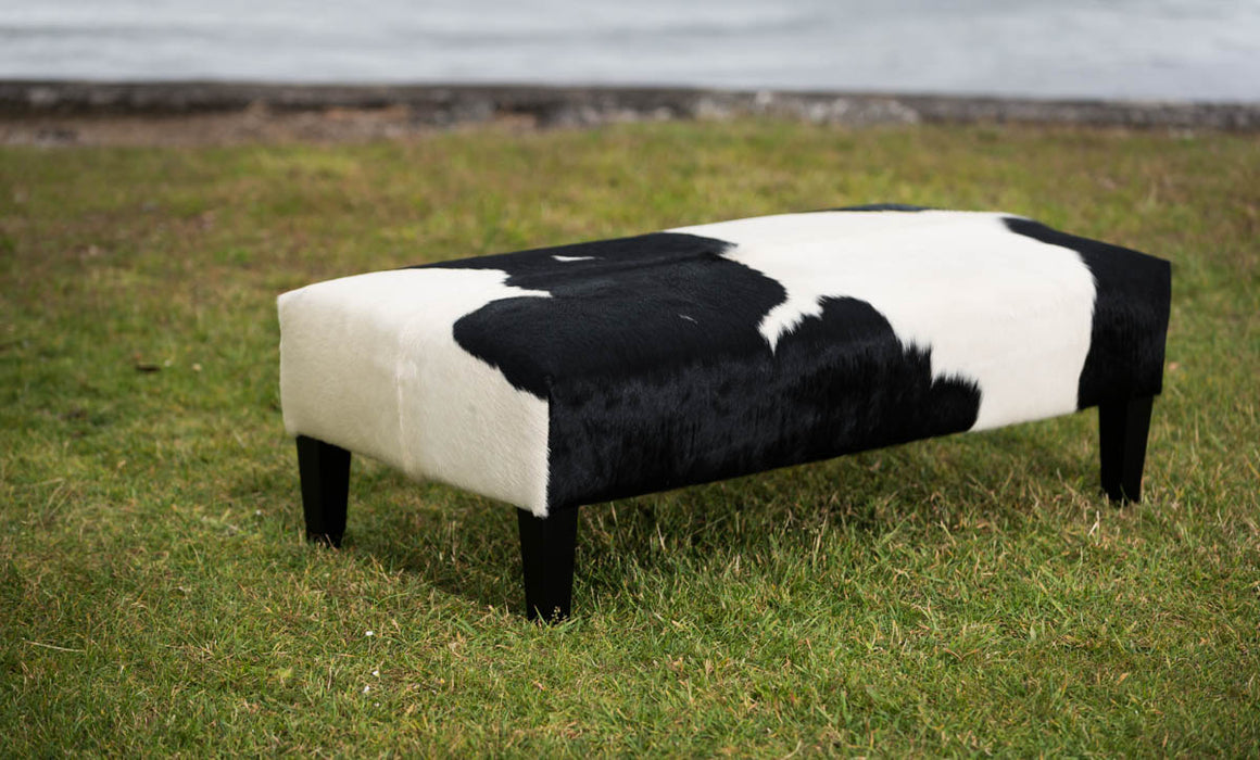 Cowhide Ottoman with Wood Legs 120x60x38cm