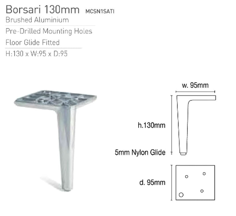 Borsari Aluminium Ottoman Legs 13cm Tall - Gun-Metal Nickel Shiny