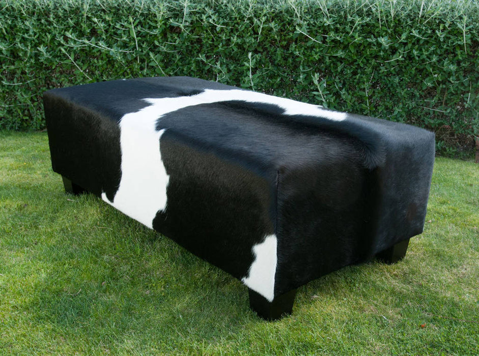 Cowhide Ottoman Deep with Low Wood Legs 120x60x40cm