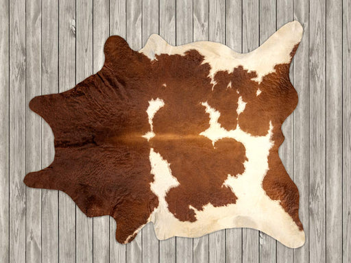 Cowhide rug rich chestnut brown and white