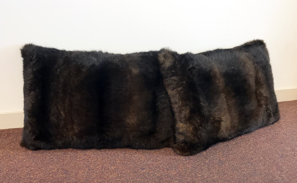 Possum fur cushion NZ large chocolate brown