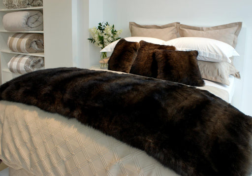 Chocolate brown possum fur bed runner throw