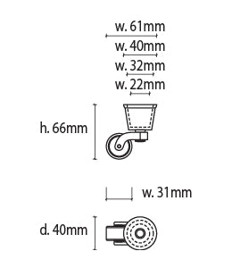 Round Metal Cup & Caster Wheels 32mm - Chrome Silver