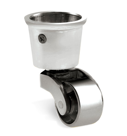 Round Metal Cup & Caster Wheels 32mm - Chrome Silver