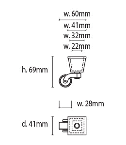 Square Cup & Caster Wheels 32mm - Chrome silver