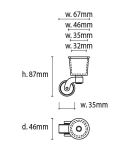 Round Cup & Caster Wheels 35mm - Brass Gold