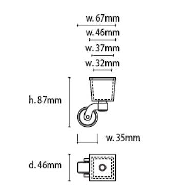 37mm chrome caster wheels with square cup specs