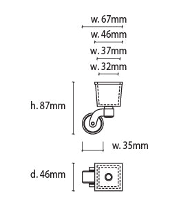 37mm square cup and caster wheels in brass specs