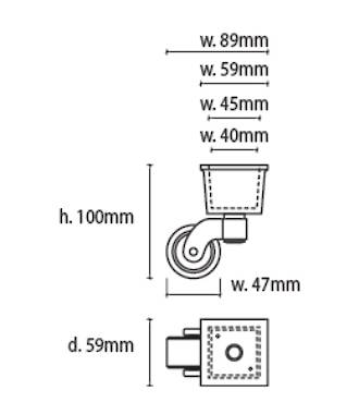 Square Cup & Caster Wheels 45mm - Chrome Silver