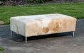 Beige & White Cowhide Ottoman with Metal Legs