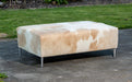 Beige & White Cowhide Ottoman with Metal Legs