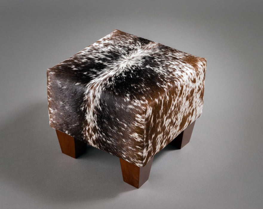 Cowhide footstool with wood legs