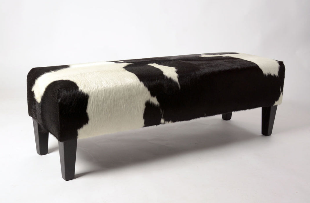 Cowhide ottoman black and white bench style