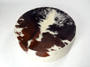 Round cowhide ottoman brown and white