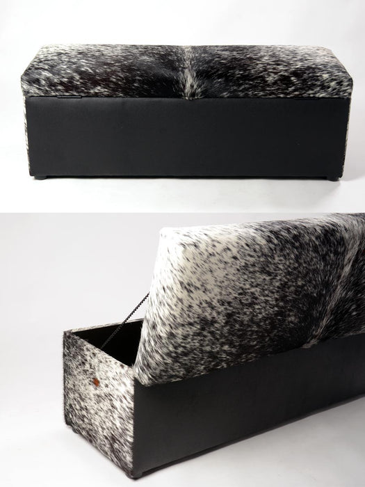 Cowhide storage ottoman for bedroom