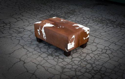 Cowhide Ottoman with Low Wood Legs 80x50x35cm