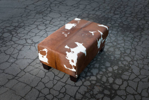 Cowhide Ottoman with Low Wood Legs 80x50x35cm