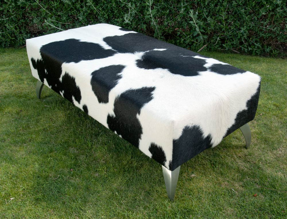 Cowhide Leather Ottoman with Curved Aluminium Legs 120x55x40cm