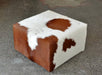 Square ottoman in brown and white cowhide