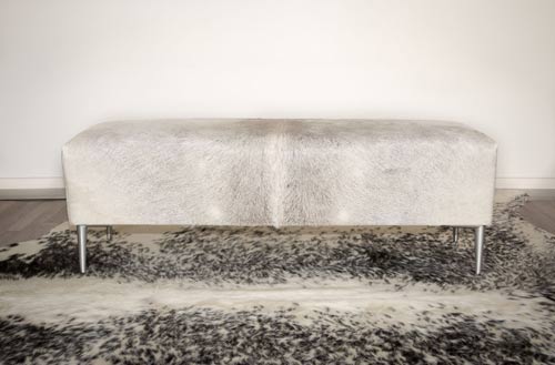 Long pale grey cowhide bench ottoman