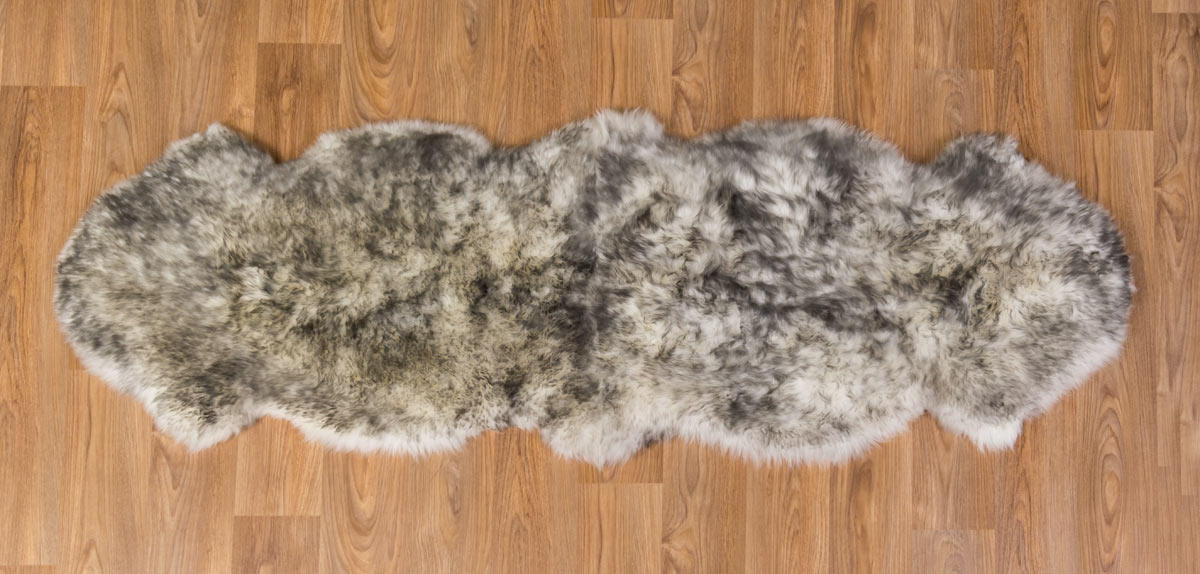 White Grey Tip Longwool Double Sheepskin Rug 60cm x 180cm