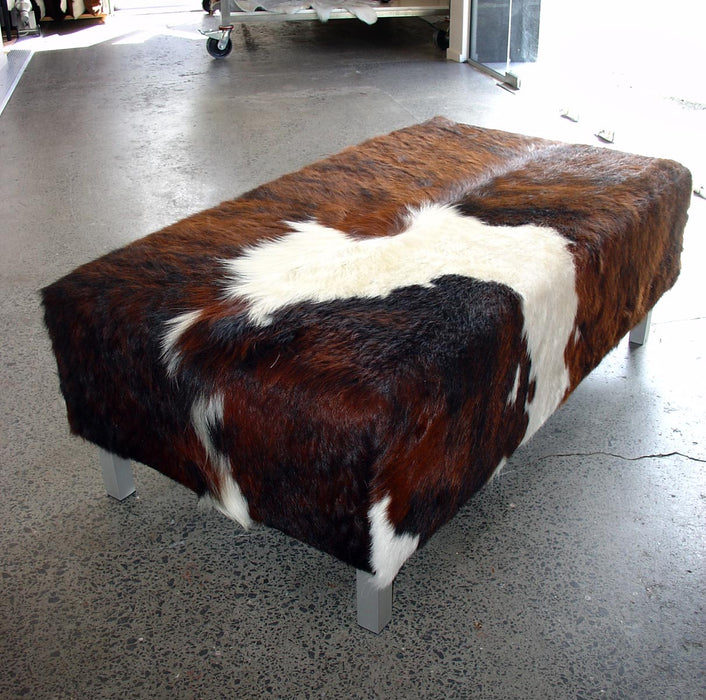 Cowhide Ottoman with Metal Legs 110x60x40cm