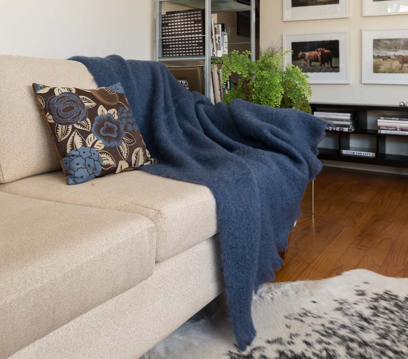 Indigo Blue Mohair Chair Throw