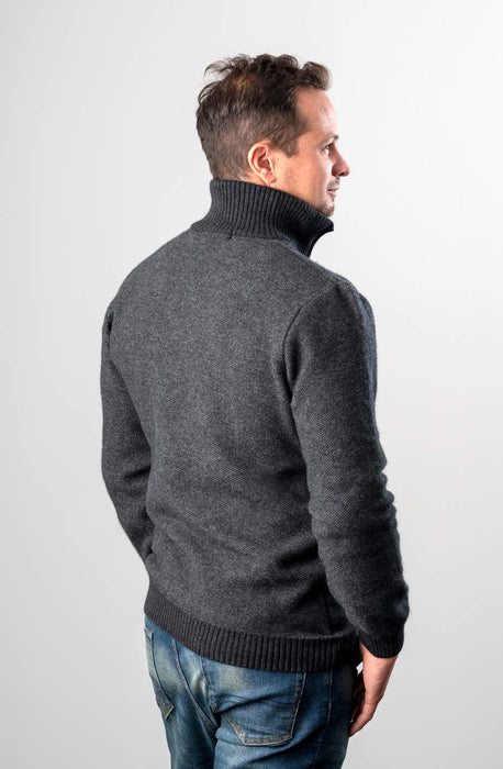 Native World Charcoal Men's Textured Half Zip Wool Sweater - NE338