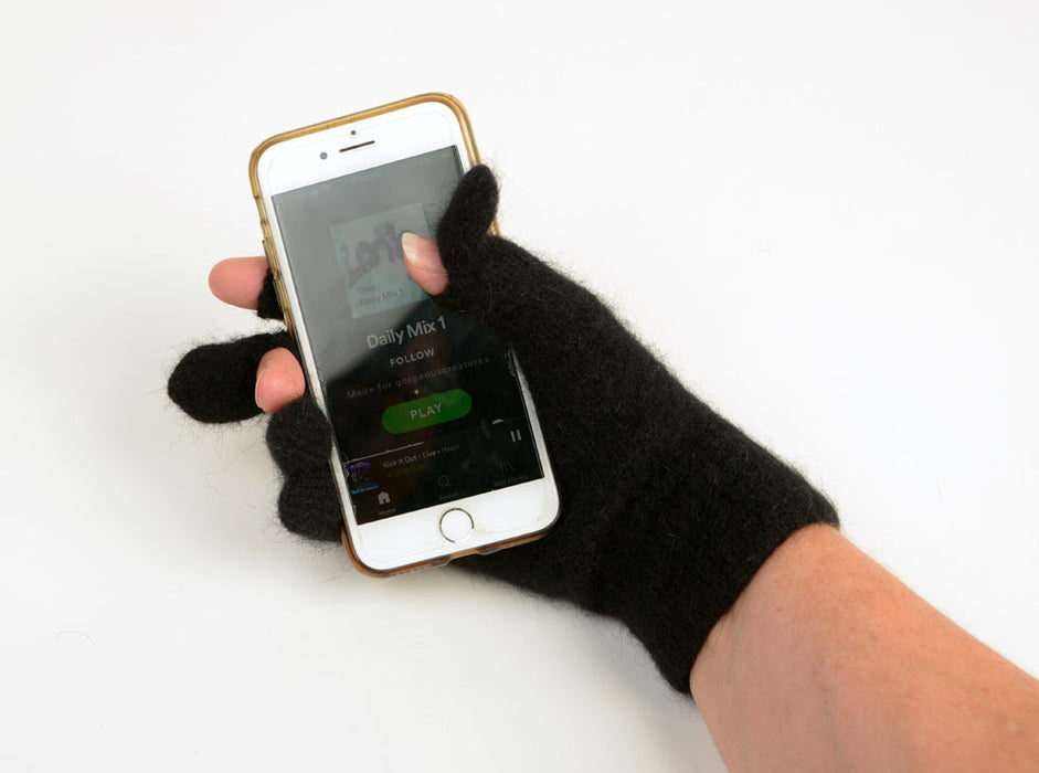 Possum Merino Gloves - Black wool touch tip gloves