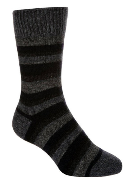 Possum Merino Native World Graphite Blue Grey Striped Socks NX206