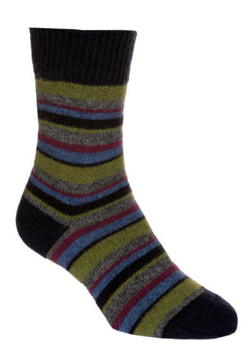 Possum Merino Native World Midnight Lime Wine Striped Socks NX206