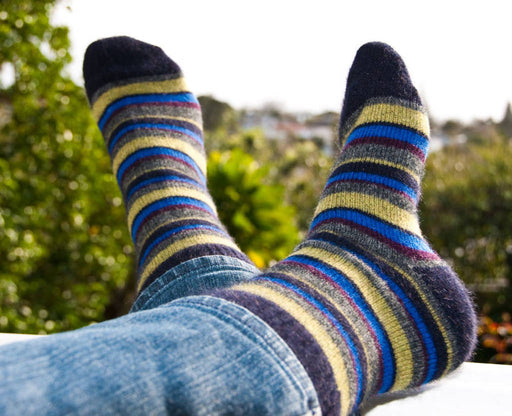 Possum Merino Native World Midnight Lime Wine Striped Socks NX206