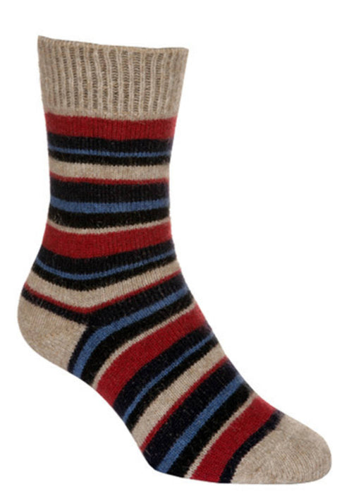 Possum Merino Native World Flax Red Blue Striped Socks NX206