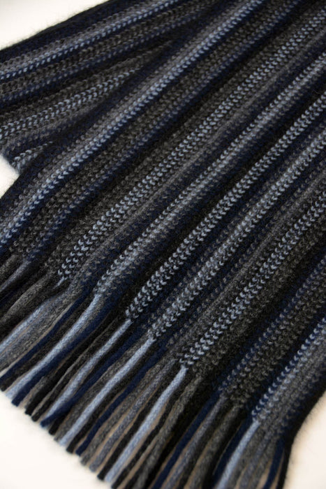 Possum & Merino Wool Black Blue Grey Multi Stripe Scarf - NX378