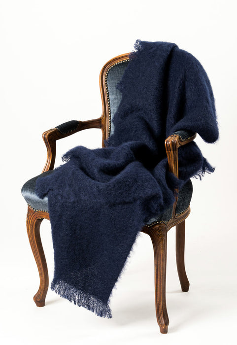 Mohair Throw Rug Australia - Navy Blue 