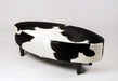 Black & White Cowhide Ottoman Oval Wood Legs 120x60x38cm