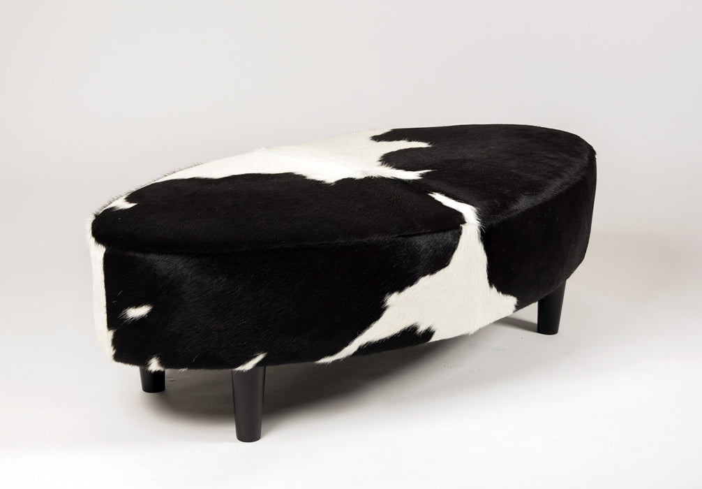 Black & White Cowhide Ottoman Oval Wood Legs 120x60x38cm