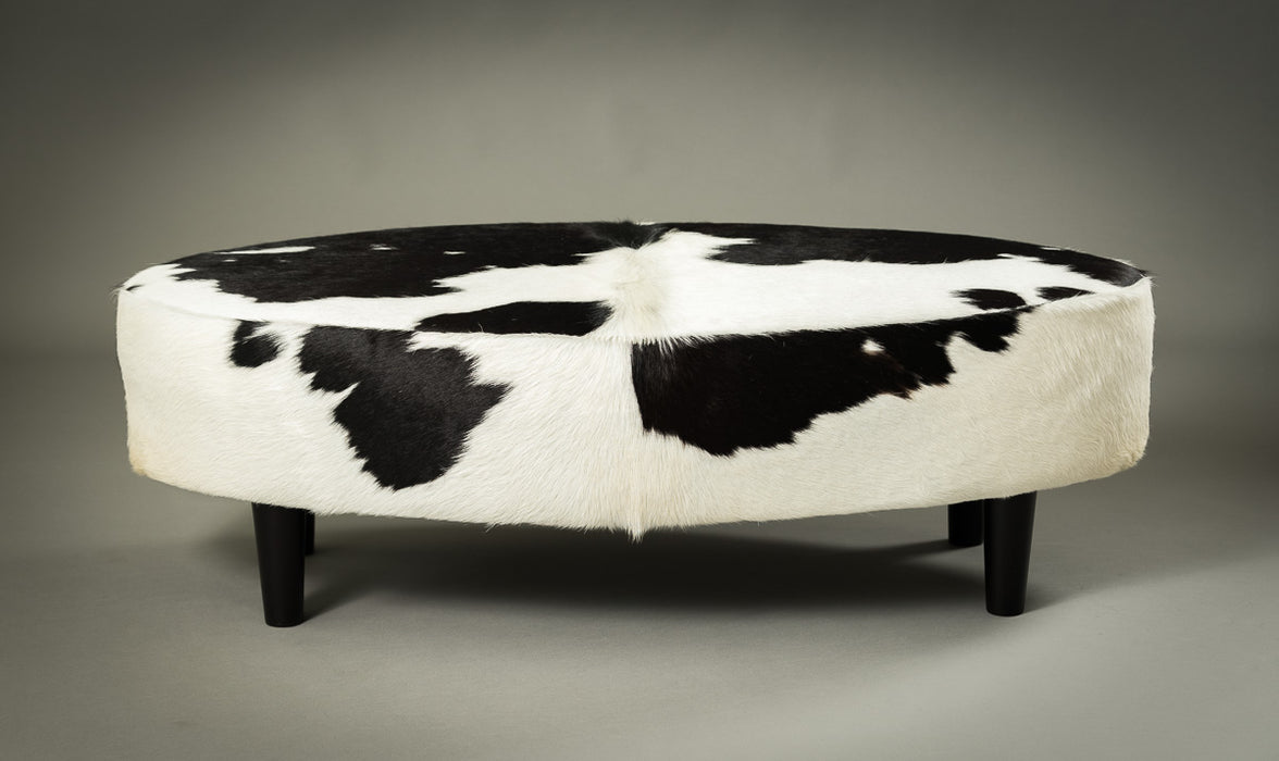 Cowhide Ottoman Oval Wood Legs 120x60x38cm