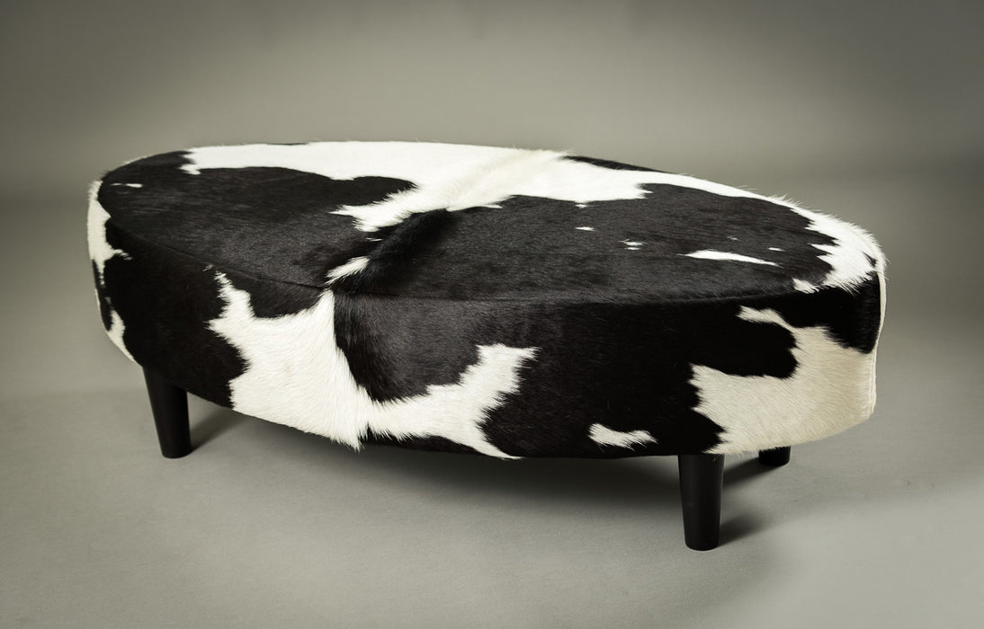 Cowhide Ottoman Oval Wood Legs 120x60x38cm