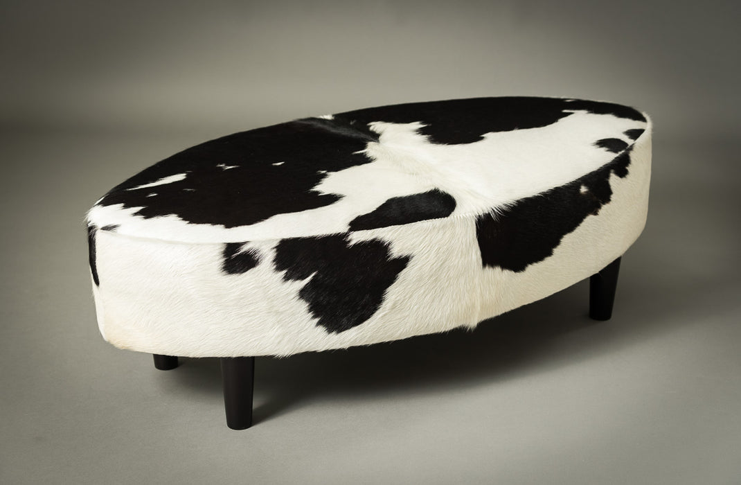 Cowhide Ottoman Oval Wood Legs 120x60x38cm