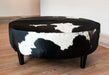 Chocolate Cowhide Ottoman Round Wood Legs 100x100x40cm