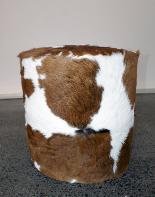 Round Calfskin footstools made in New Zealand