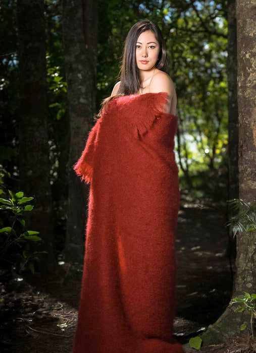 Russet Terracotta Red Mohair Throw Blanket