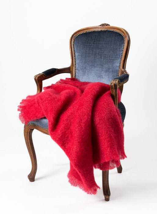Red mohair chair throw NZ Windermere scarlet