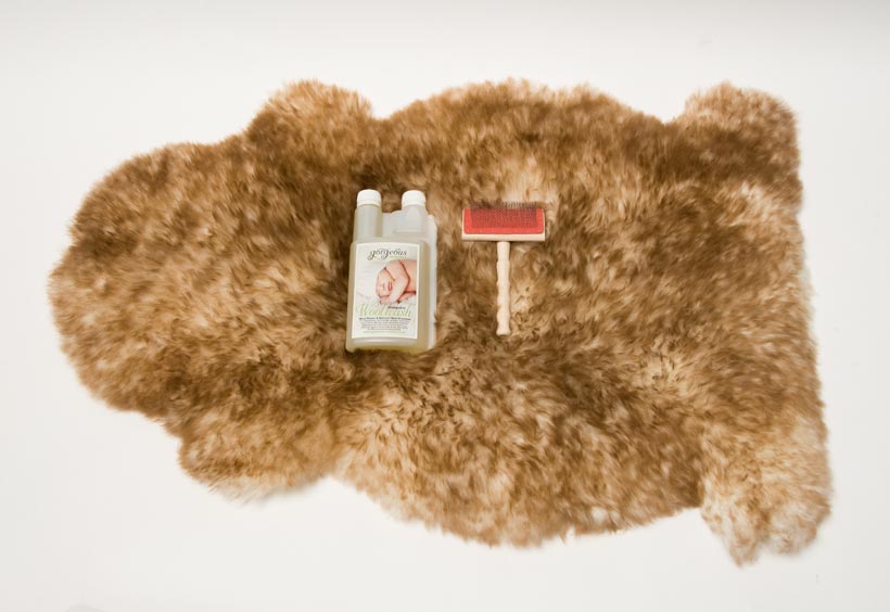 Large Sheepskin Pet Bed and Cleaning Products