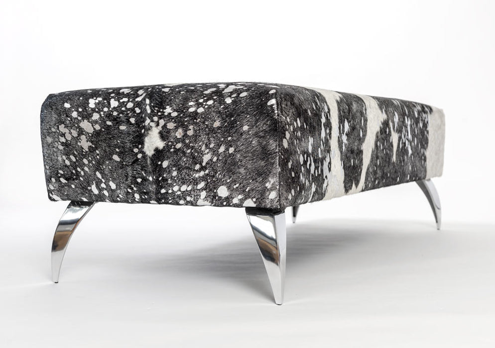 Metallic silver, black & white cowhide bench ottoman