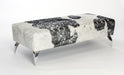 Cowhide bench ottoman in metallic silver, black & white 